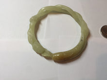 Load image into Gallery viewer, 61mm 100% Natural Yellow Orange 3D Carved Fish, Lotus Flowers & Twisted Braided Xiu Jade (Serpentine) Bangle CB84