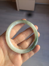 Load image into Gallery viewer, 54.5mm Certified type A 100% Natural icy watery dark green/white round cut Jadeite bangle BG74-0417