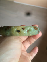 Load image into Gallery viewer, 51mm 100% Natural yellow/blue/brown/black carved bunny/window Xiu Jade (Serpentine) bangle XY11