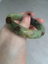 Load image into Gallery viewer, 51mm 100% Natural yellow/blue/brown/black carved bunny/window Xiu Jade (Serpentine) bangle XY11