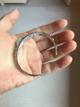 Load image into Gallery viewer, Size 52-58mm 100% natural type A apple green jadeite jade cabochon beads open Cuff bracelet PB217