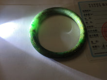 Load image into Gallery viewer, 55.5mm certified 100% natural Type A sunny green, oily dark green gray brown black Mountain After Rain(空山如洗) round cut jadeite jade bangle AZ174-1026