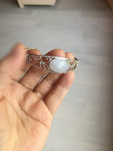 Load image into Gallery viewer, Size 52-58mm 100% natural type A light purple white jadeite jade cabochon beads open Cuff bracelet PB219