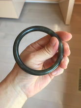 Load image into Gallery viewer, 57.6mm Certified 100% Natural Dark Green/Black Green Ink Painting (绿水墨) Round Cut Nephrite (Wulanhai 乌兰海碧玉) Bangle HN169-7335