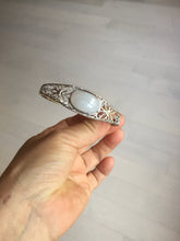 Load image into Gallery viewer, Size 52-58mm 100% natural type A light purple white jadeite jade cabochon beads open Cuff bracelet PB219