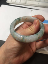 Load image into Gallery viewer, 51.2mm Certified Type A 100% Natural light green carved branches and flowers and golden-painted jadeite jade bangle BH123-6069