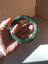 Load image into Gallery viewer, 59.5mm certified 100% Natural dark green/gray (nebula dust) chubby round cut nephrite Jade bangle HE101-0201