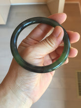 Load image into Gallery viewer, 56.5mm Certified 100% Natural Dark Green/Black Green Ink Painting (绿水墨) Round Cut Nephrite (Wulanhai 乌兰海碧玉) Bangle HN168-7315