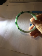 Load image into Gallery viewer, 55mm Certified Type A 100% Natural sunny green light green purple with green floating flowers slim round cut Jadeite bangle PD204-3919