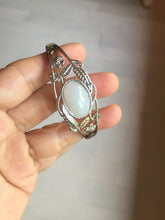 Load image into Gallery viewer, Size 52-58mm 100% natural type A light purple white jadeite jade cabochon beads open Cuff bracelet PB220