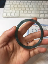 Load image into Gallery viewer, 56mm Certified Type A 100% Natural dark green/blue/gray Guatemala slim round cut Jadeite bangle PJ24-9694