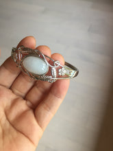 Load image into Gallery viewer, Size 52-58mm 100% natural type A light purple white jadeite jade cabochon beads open Cuff bracelet PB220