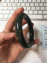 Load image into Gallery viewer, 55.2mm certified 100% Natural dark green/black Ocean Waves chubby round cut nephrite bangle HN185-0878