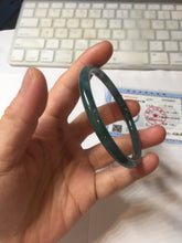 Load image into Gallery viewer, 56mm Certified Type A 100% Natural dark green/blue/gray Guatemala slim round cut Jadeite bangle PJ24-9694