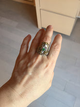 Load image into Gallery viewer, 100% natural type A icy watery green jadeite with metal base Dragon Guardian Ring or thumb ring PD192