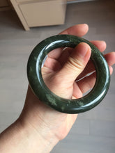 Load image into Gallery viewer, 55.5mm certified 100% Natural dark green/gray/black chubby round cut nephrite Jade bangle HF85-0882