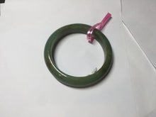 Load image into Gallery viewer, 56mm Certified Type A 100% Natural Pine Green subtle mottling russet accent Jadeite bangle KS40-1642