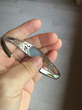 Load image into Gallery viewer, Size 52-58mm 100% natural type A light green purple jadeite jade cabochon beads open Cuff bracelet PB218