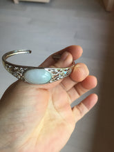 Load image into Gallery viewer, Size 52-58mm 100% natural type A light green purple jadeite jade cabochon beads open Cuff bracelet PB218