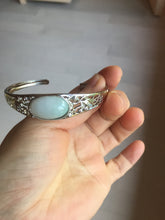Load image into Gallery viewer, Size 52-58mm 100% natural type A light green purple jadeite jade cabochon beads open Cuff bracelet PB218
