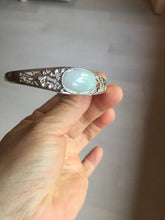 Load image into Gallery viewer, Size 52-58mm 100% natural type A light green purple jadeite jade cabochon beads open Cuff bracelet PB218