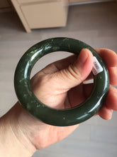 Load image into Gallery viewer, 55.5mm certified 100% Natural dark green/gray/black chubby round cut nephrite Jade bangle HF85-0882