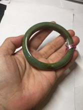 Load image into Gallery viewer, 56mm Certified Type A 100% Natural Pine Green subtle mottling russet accent Jadeite bangle KS40-1642