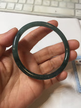 Load image into Gallery viewer, 59.2mm Certified Type A 100% Natural light green/blue/gray with flying snow Guatemala slim round cut Jadeite bangle PJ26-4318