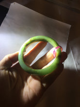 Load image into Gallery viewer, 59.2mm Certified Type A 100% Natural light green/blue/gray with flying snow Guatemala slim round cut Jadeite bangle PJ26-4318