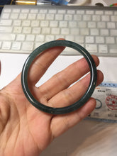 Load image into Gallery viewer, 59.2mm Certified Type A 100% Natural light green/blue/gray with flying snow Guatemala slim round cut Jadeite bangle PJ26-4318