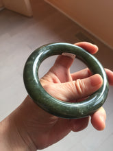 Load image into Gallery viewer, 59mm certified 100% Natural dark green/gray/black chubby round cut nephrite Jade bangle HF86-0209