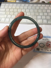 Load image into Gallery viewer, 59.2mm Certified Type A 100% Natural light green/blue/gray with flying snow Guatemala slim round cut Jadeite bangle PJ26-4318