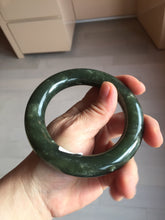 Load image into Gallery viewer, 59mm certified 100% Natural dark green/gray/black chubby round cut nephrite Jade bangle HF86-0209