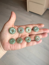 Load image into Gallery viewer, 16-20mm Type A 100% Natural icy watery light green white gray Jadeite Jade Safety Guardian Button donuts Pendant group AU81