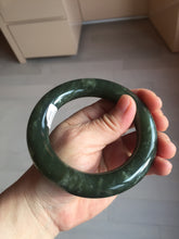Load image into Gallery viewer, 59mm certified 100% Natural dark green/gray/black chubby round cut nephrite Jade bangle HF86-0209