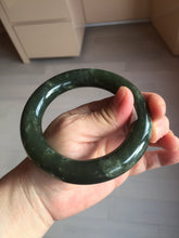 Load image into Gallery viewer, 59mm certified 100% Natural dark green/gray/black chubby round cut nephrite Jade bangle HF86-0209
