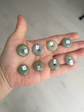 Load image into Gallery viewer, 16-20mm Type A 100% Natural icy watery light green white gray Jadeite Jade Safety Guardian Button donuts Pendant group AU81