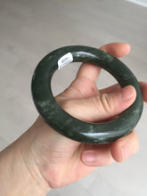 Load image into Gallery viewer, 59mm certified 100% Natural dark green/gray/black chubby round cut nephrite Jade bangle HF86-0209