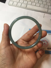 Load image into Gallery viewer, 60.5mm Certified Type A 100% Natural icy watery deep sea dark green/blue/gray/black snowly Guatemala slim round cut Jadeite bangle PB145-8150