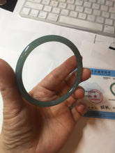 Load image into Gallery viewer, 60.5mm Certified Type A 100% Natural icy watery deep sea dark green/blue/gray/black snowly Guatemala slim round cut Jadeite bangle PB145-8150
