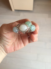 Load image into Gallery viewer, 100% natural type A icy watery green dark green four-prong jadeite jade ring group AA89