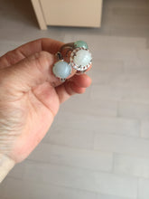 Load image into Gallery viewer, 100% natural type A icy watery green dark green four-prong jadeite jade ring group AA89