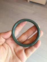 Load image into Gallery viewer, 55mm Certified Type A 100% Natural dark green blue gray black with flying snow slim round cut Guatemala Jadeite bangle PJ8-4324