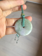 Load image into Gallery viewer, 37mm Type A 100% Natural light green purple Jadeite Jade Safety Guardian Button donuts pendant PA108
