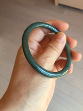 Load image into Gallery viewer, 55mm Certified Type A 100% Natural dark green blue gray black with flying snow slim round cut Guatemala Jadeite bangle PJ8-4324