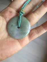 Load image into Gallery viewer, 37mm Type A 100% Natural light green purple Jadeite Jade Safety Guardian Button donuts pendant PA108