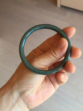 Load image into Gallery viewer, 55mm Certified Type A 100% Natural dark green blue gray black with flying snow slim round cut Guatemala Jadeite bangle PJ8-4324