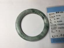 Load image into Gallery viewer, 55.8mm certified 100% natural Type A light green white with green floating flowers round cut jadeite jade bangle BS93-6606