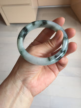 Load image into Gallery viewer, 56.4mm certified 100% natural Type A light green white with green floating flowers jadeite jade bangle BS123-7295