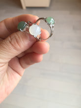 Load image into Gallery viewer, 100% natural type A icy watery green dark green four-prong jadeite jade ring group AA90